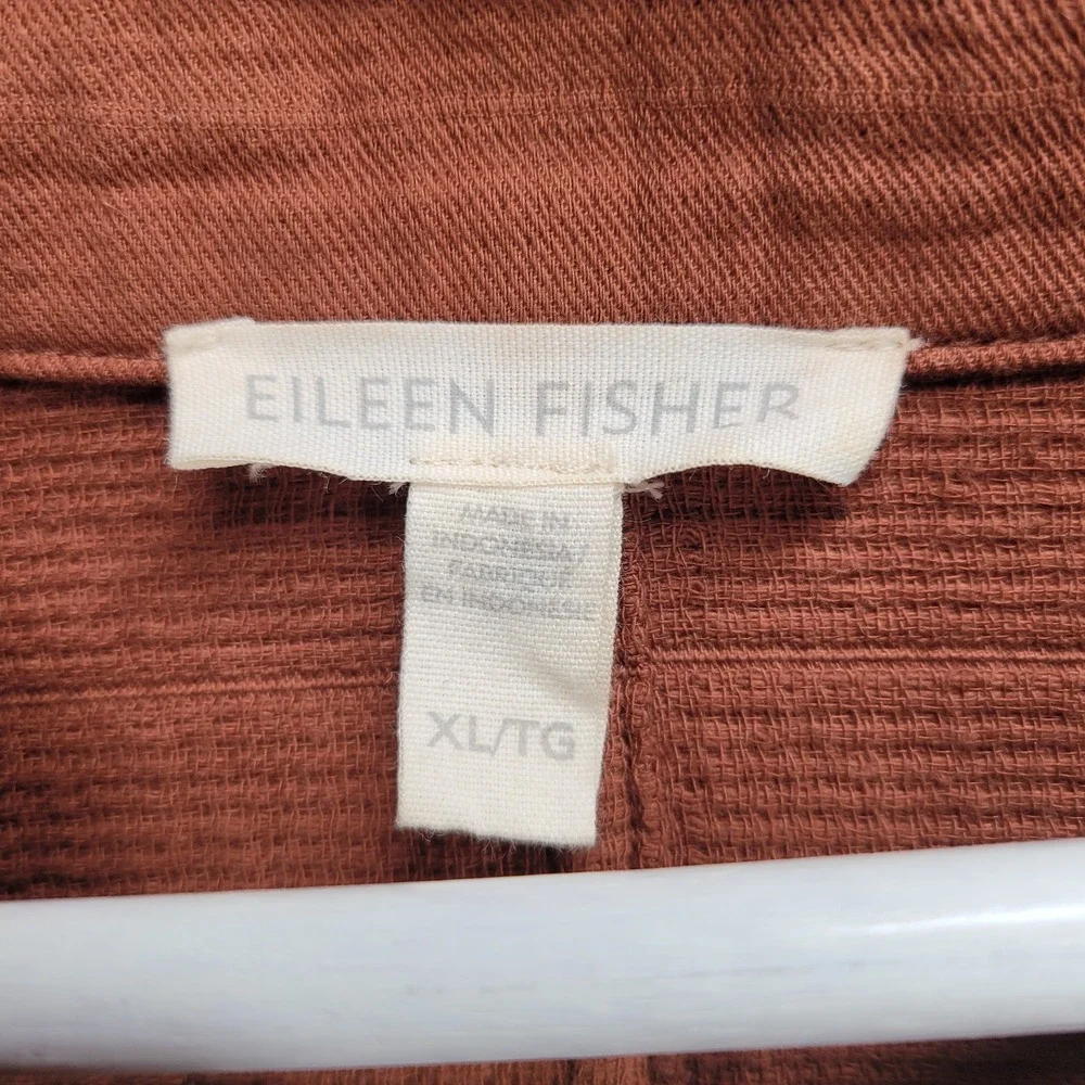EILEEN FISHER Jacket Size XL Organic Cotton Stand Collar Long Sleeve Snap